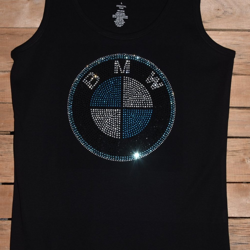 BMW rhinestone bling sleeveless tank top XS S M L XL XXL 1X 2X 3X 4X 5X - Picture 4 of 8